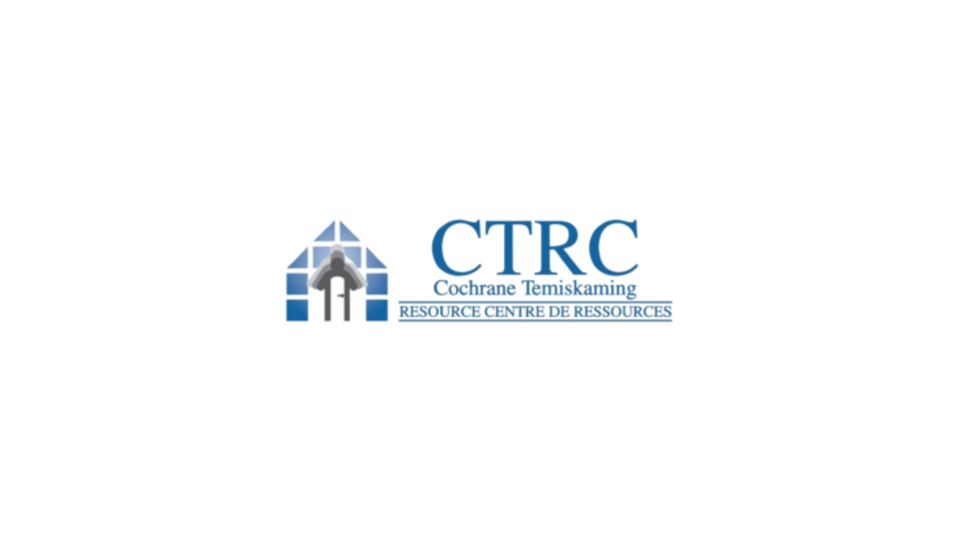 Timmins Care Logo of Cochrane Temiskaming Resource Centre featuring a graphic of a roof with a silhouette of a person and the text "CTRC Cochrane Temiskaming Resource Centre de Ressources. Cochrane District Social Services Administration Board