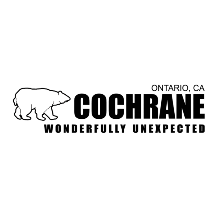 Timmins Care Logo featuring the outline of a bear with the text "Cochrane, Ontario, CA" and the slogan "Wonderfully Unexpected. Cochrane District Social Services Administration Board