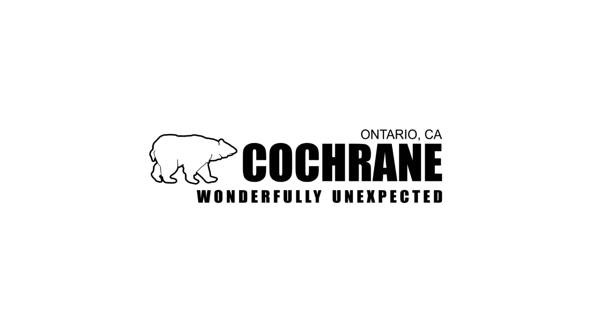 Timmins Care Logo featuring the outline of a bear with the text "Cochrane, Ontario, CA" and the slogan "Wonderfully Unexpected. Cochrane District Social Services Administration Board