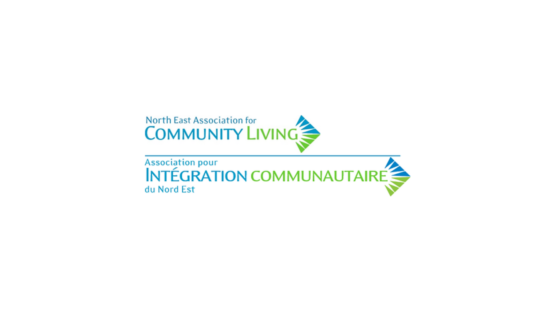 Timmins Care Logo of the North East Association for Community Living/Association pour Intégration Communautaire du Nord Est featuring blue and green text with arrow designs. Cochrane District Social Services Administration Board